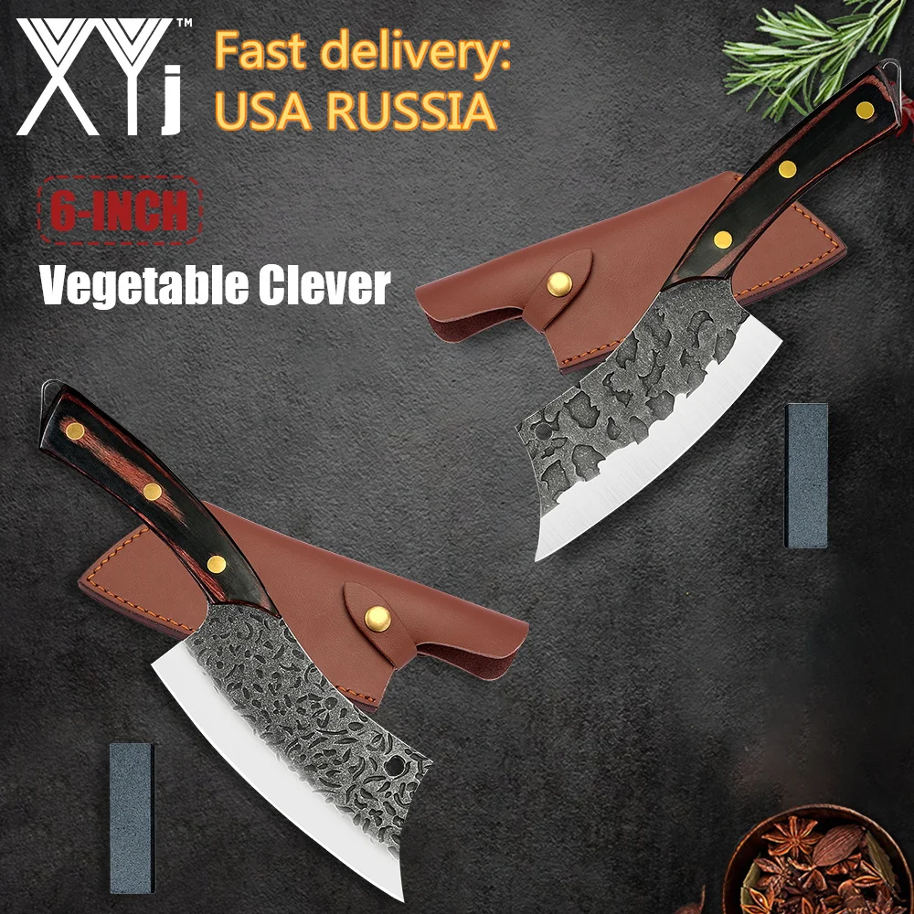 

XYj Full Tang Cleaver Butcher Knife 6'' INCH High Carbon Sharp Blade Survival Camping Hiking Accessory Gift Box Sharpener Stone