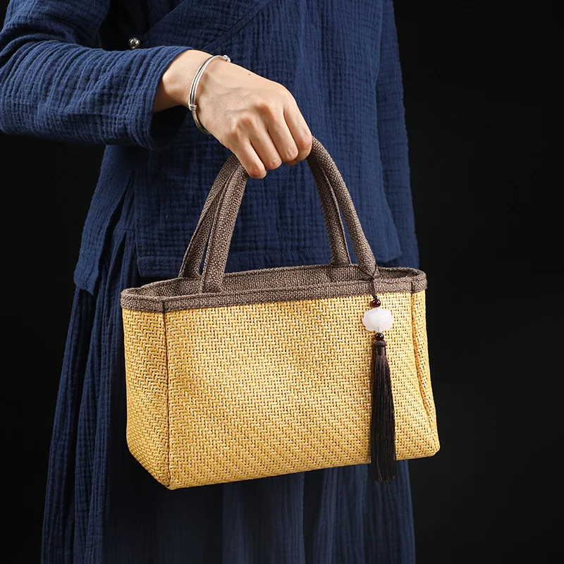 

Hand woven Asian grass handbag storage bag women's summer handbag beach bag grass woven bag Sen series