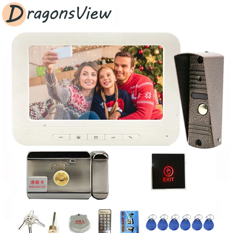 Видеодомофон Dragonsview с замком 7 '' проводная система связи дверной звонок