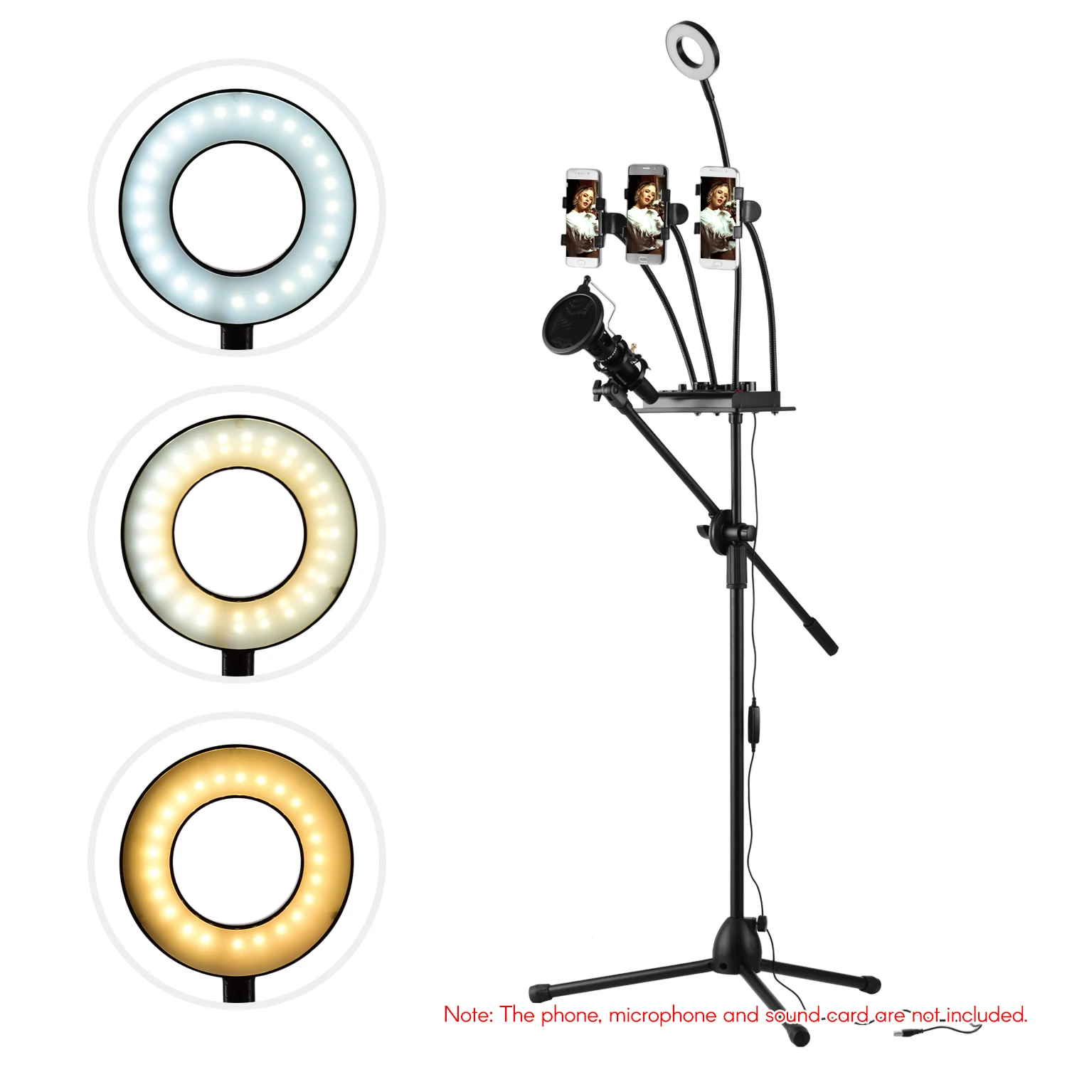 Потоковое вещание микрофон штатив Трипод стойка с светодиодный светильник