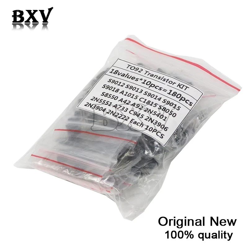 

18valuesX10pcs=180pcs 2N2222 S9012 S9013 S9014 A1015 C1815 S8050 S8550 TO-92 Transistor Component Assorted Kit New