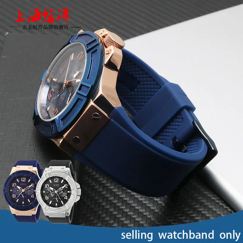 

Rubber watchband 22mm Blue color Silicone Rubber bracelet for gue-ss watches band brand sport watch strap Man's wristband belt