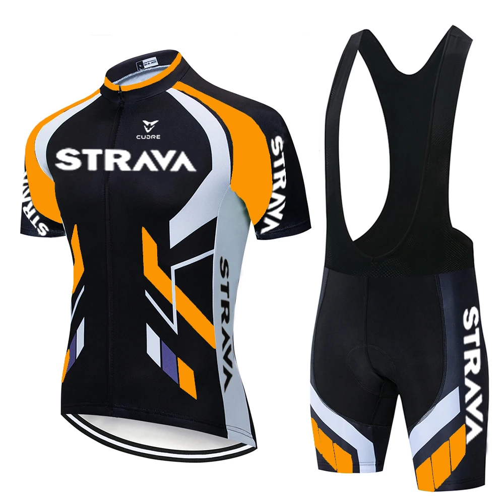 

2021 Team STRAVA yellow Cycling Clothing Bike Jersey Ropa Mens Bicycle Summer Pro Cycling Jerseys 9D Gel Pad Bike Shorts