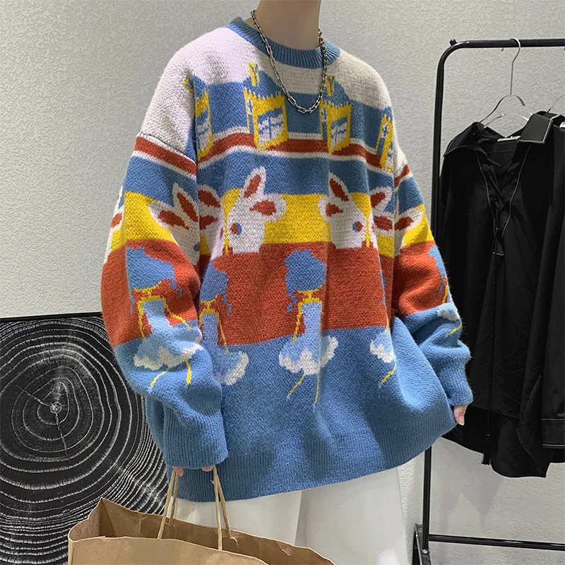 

New Winter New Jacquard Sweater Men Clothing Fashion Knitted Sweaters for Men Pullovers Loose O-neck Long Sleeve Sweater