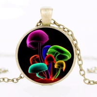 colored glowing mushrooms photo glass dome cabochon pendant chain necklace fashion jewelry accessories for womens mens gifts