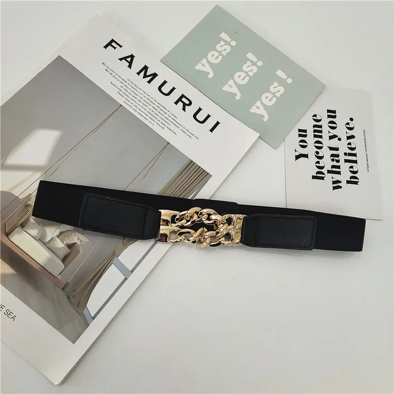 

Маленький Железный обруч пряжки ремня тонкое платье с декоративной отделкой с простой эластичной резинкой на талии и уплотнения Для женщин...