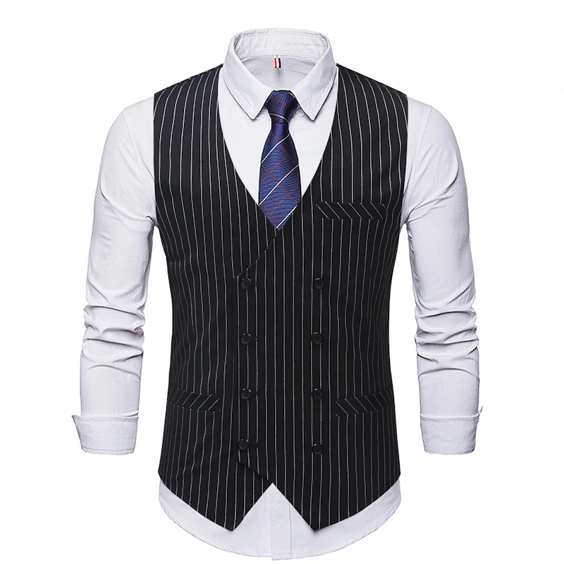 

Men's vest men's striped double-breasted vest men's business casual vest vest wedding banquet formal men's vest мужские жилеты