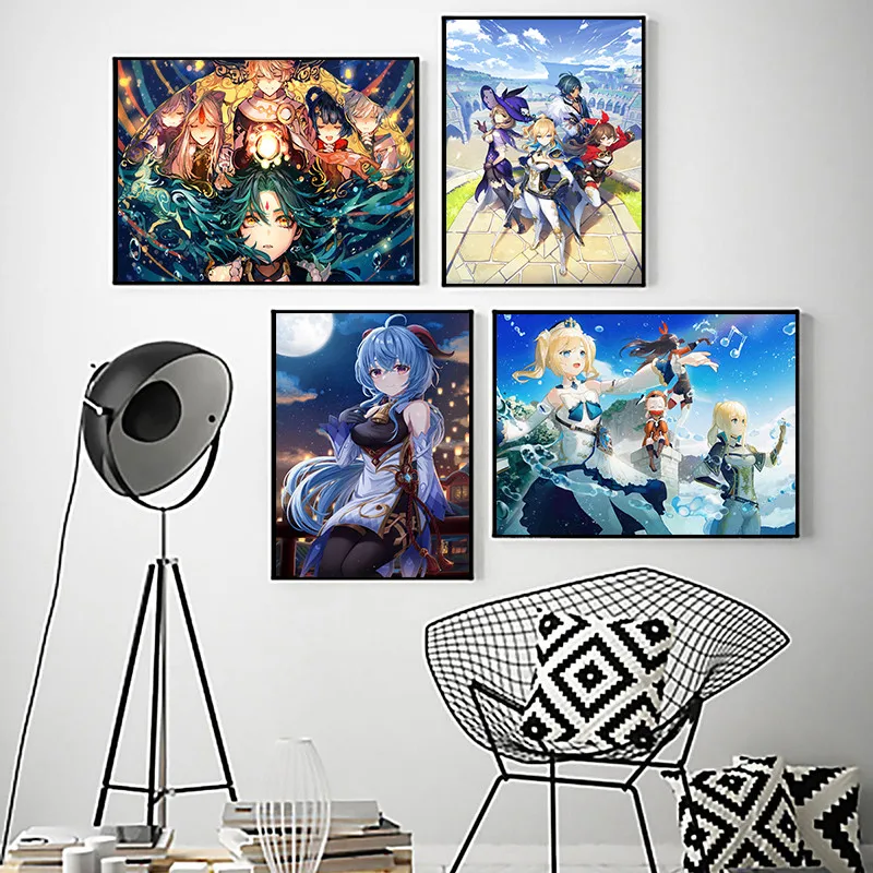 

Genshin Impact Anime White Coated Paper Posters Home Room Decor Study Bedroom Bar Cafe Wall Paintings Cartoon Wall Stickers