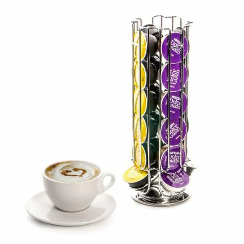 

Metal Coffee Pods Holder Tower Chrome Plating Stand Coffee Capsule Storage Rack for 24pcs Dolce Gusto Capsule