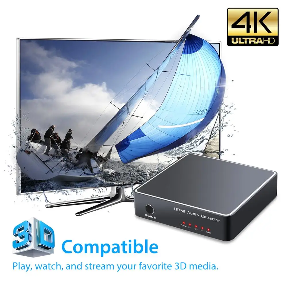 ESYNiC 4K 3D HDMI аудио экстрактор к оптический TOSLINK SPDIF 3 5 мм аналоговый стерео конвертер