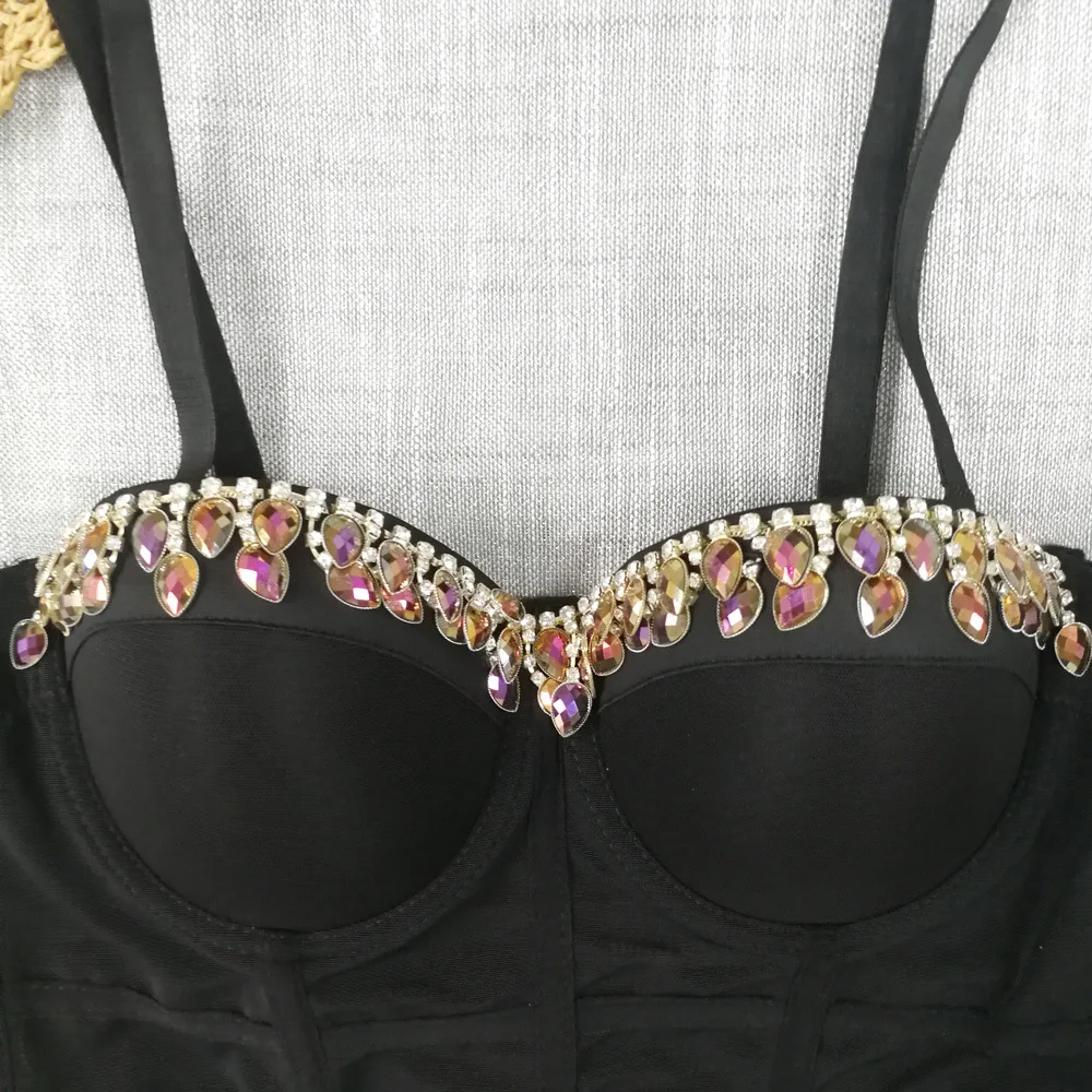 

New Hot Girl Camisole Super Short Top Drop-Shaped Diamond Nightclub Disco Tube Top Push Up Gathered Bra Tank Tops For Women