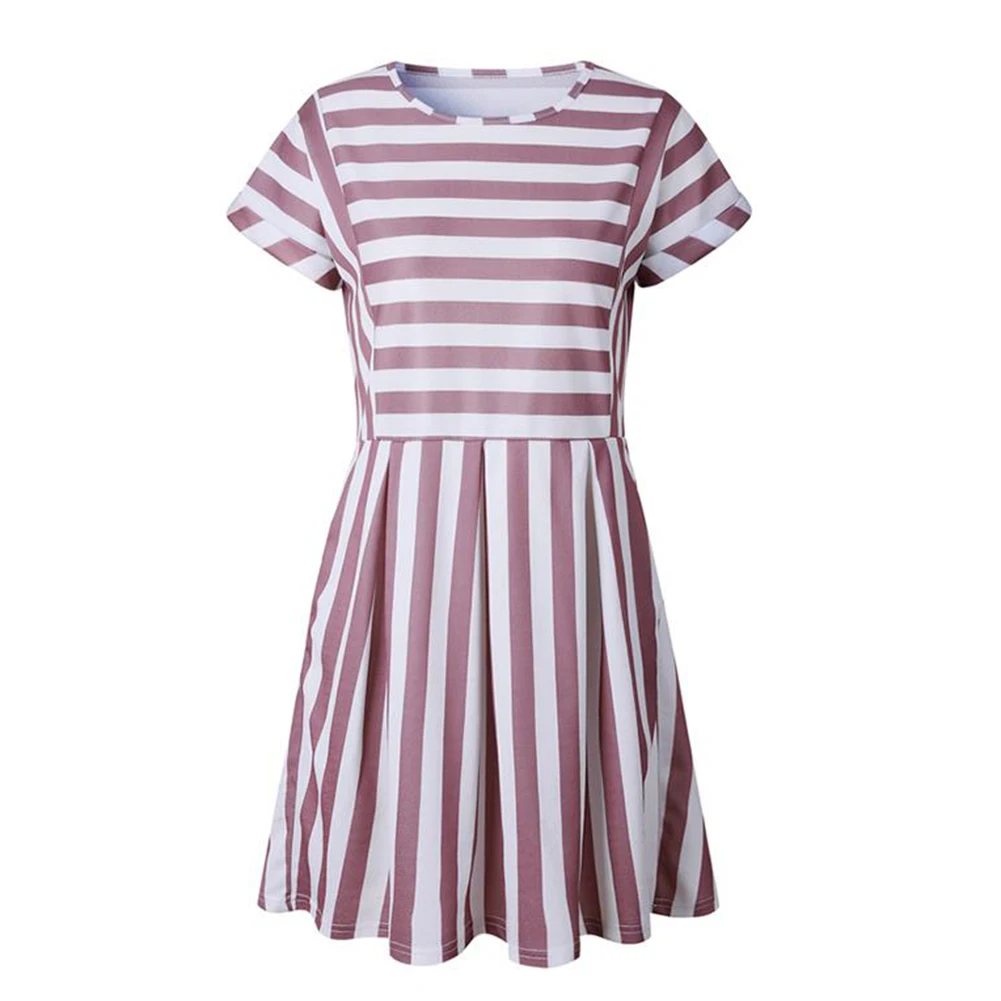 Женские летние платья 2020 Пляжное Платье в полоску с коротким рукавом мини-платье