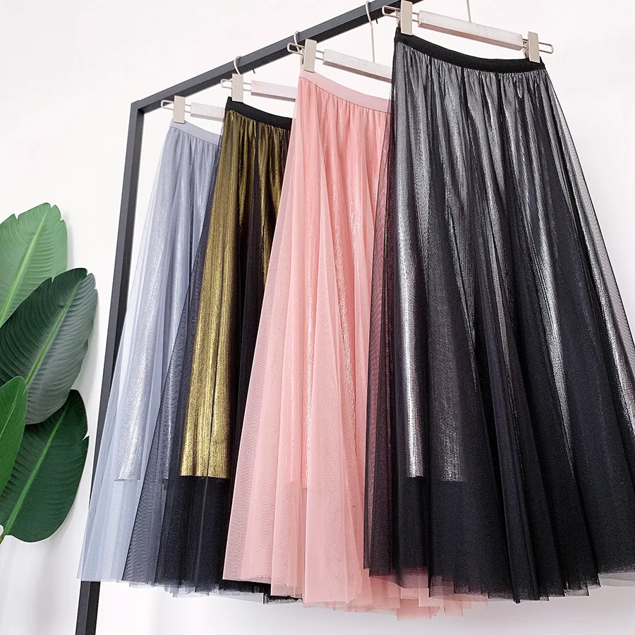 Прямая поставка Женская юбка с блестками WF0039 черная Золотая серебряная