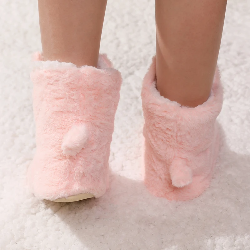 Зимние плюшевые тапочки для женщин милые теплые домашние с принтом животных