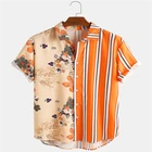 2020 английский стиль Мужская Этническая печатная стоячий воротник полоса короткий рукав свободная Гавайская Хенли Рубашка гавайская рубашка S-3XL