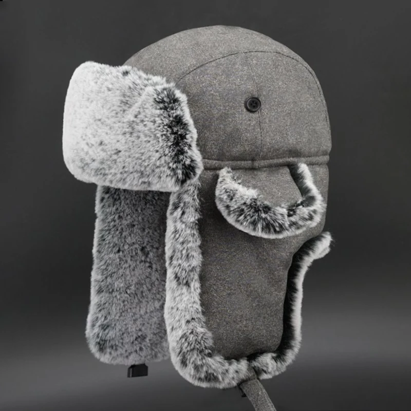 Шапка-бомбер для мужчин теплая зимняя шапка с ушками утолщенная шерстяная