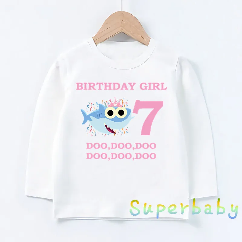 Свечи "Happy Birthday" для торта, Акула, 1-9 лет, футболка с принтом цифр, Забавные топы с рисунком для маленьких мальчиков и девочек, Детская футболка с длинными рукавами, LKP2441 - Цвет: LKP2441-Q