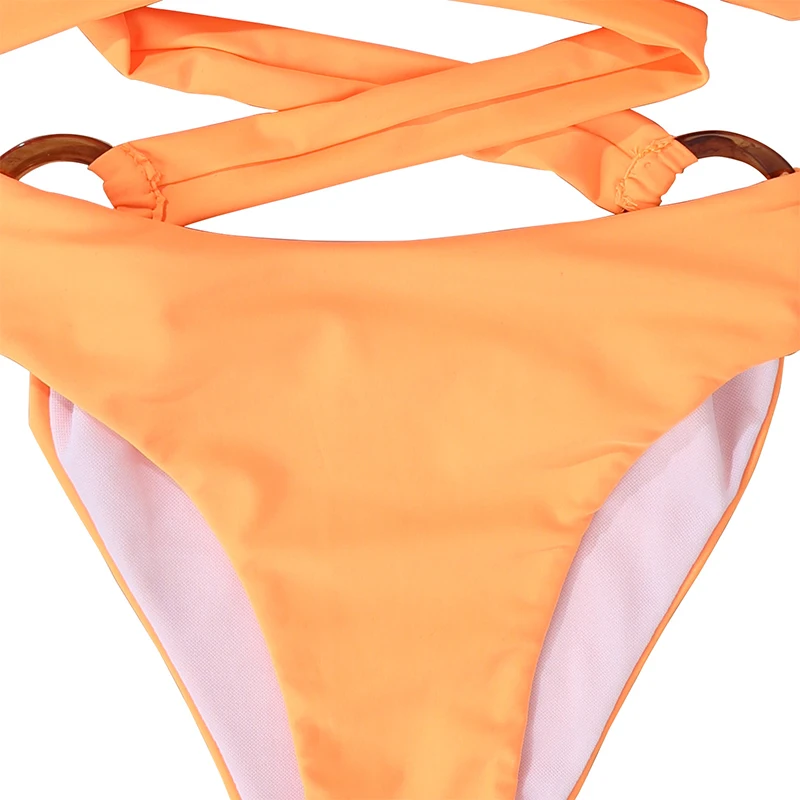 

Hollow Out Strapless Two Piece Bandage Swimwear Women Summer Swimsuit Floral Solid Color Lacing Backless Bathing Suit