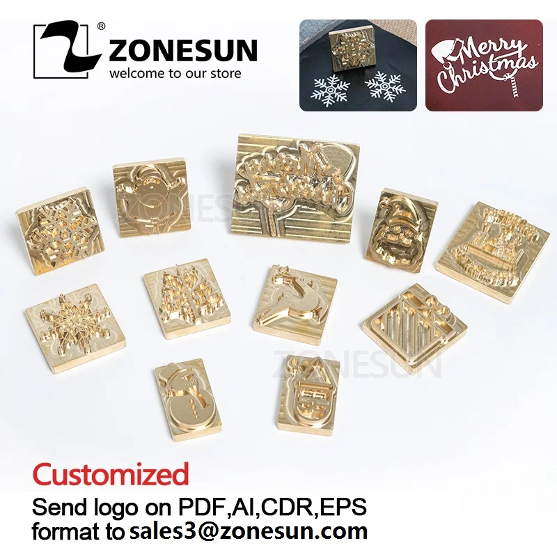 

ZONESUN Custom Brass Logo Stamp Christmas Tree Gift Decoration Leather Stamping Embossing Tool Wood Burning Branding Iron