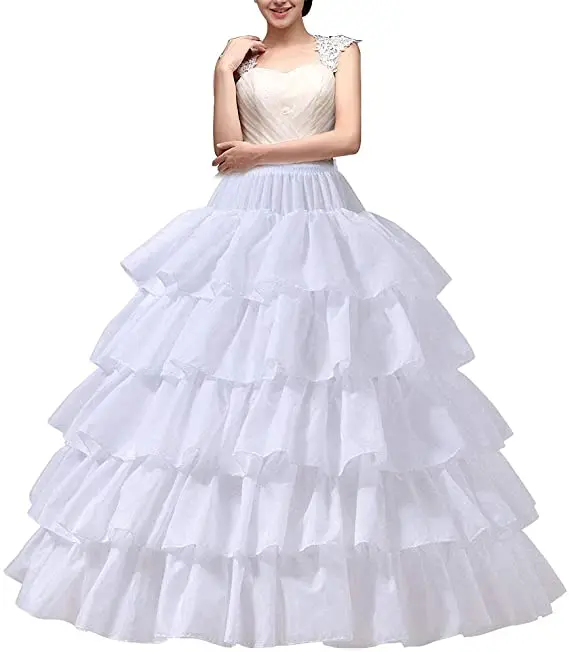 Women's Crinoline Petticoat 4 Hoop Skirt 5 Ruffles Layers Ball Gown Half Slips Underskirt for Wedding Bridal Dress