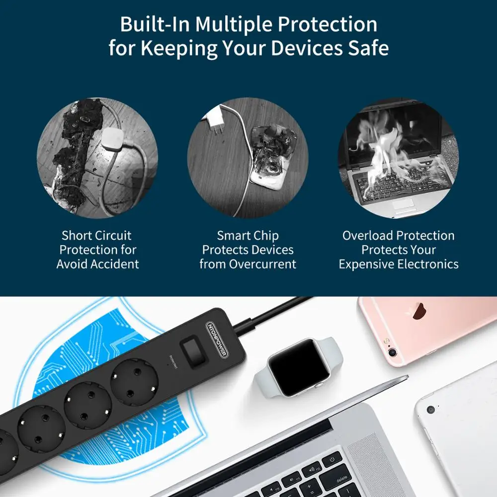 Nton Мощность НСК Smart ЕС Электровилки разъем удлинитель 4 ac Розетки Мощность газа с 4 Порты USB Зарядное устройство surge защита