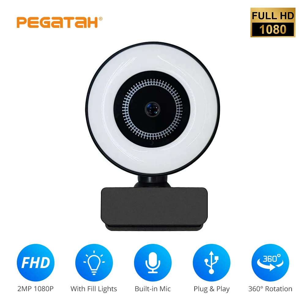Webcam 1080P Mini Camera Fill Light 360° Rotatable PC USB Cameras For Desktop Video Live Conference | Компьютеры и офис