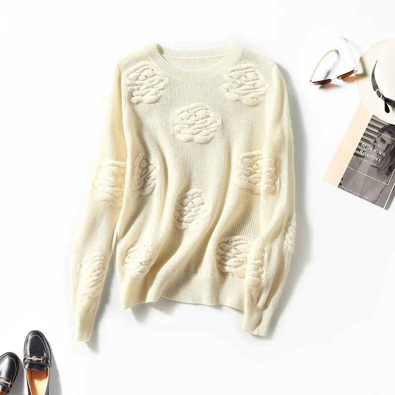 

Женская одежда в европейском и американском стиле зима 2022 Новинка модные вязаные шерстяные свитера с длинными рукавами и цветочным бисером