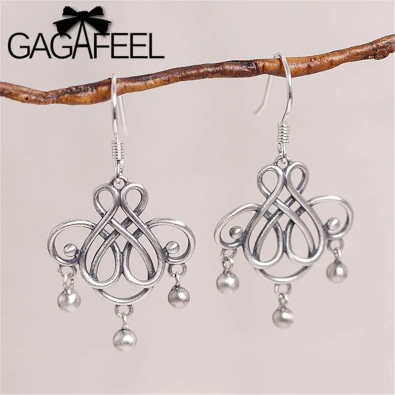 

GAGAFEEL 100% S925 серебро ретро серьги китайский узел этнические серьги-кисточки ювелирные изделия для женщин