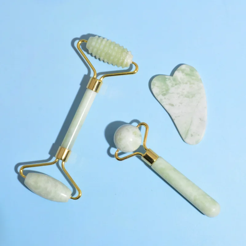 Массажер гуашный нефритовый с натуральным камнем для подтяжки глаз и