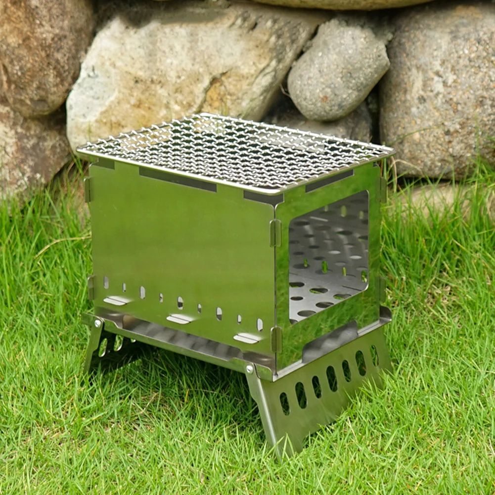 

Traveling Picnic For Camping Detachable Folding Wood Burning Stove Hiking Mini Stainless Steel With Storage Bag Stable BBQ Grill