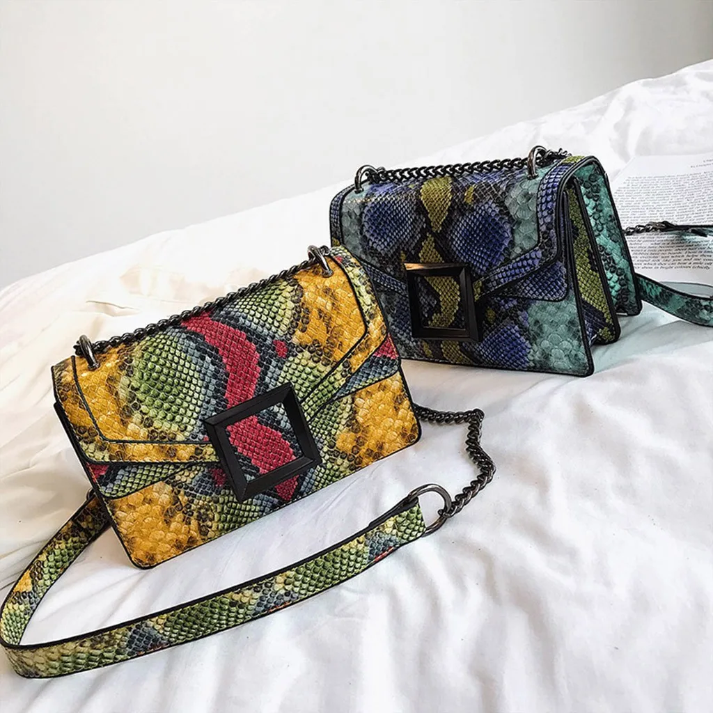 

Women Retro Serpentine Crossbody Bags Chain Round Handbags Printed Small PU Leather Shoulder Bag Female Snake Messenger Bag #NG