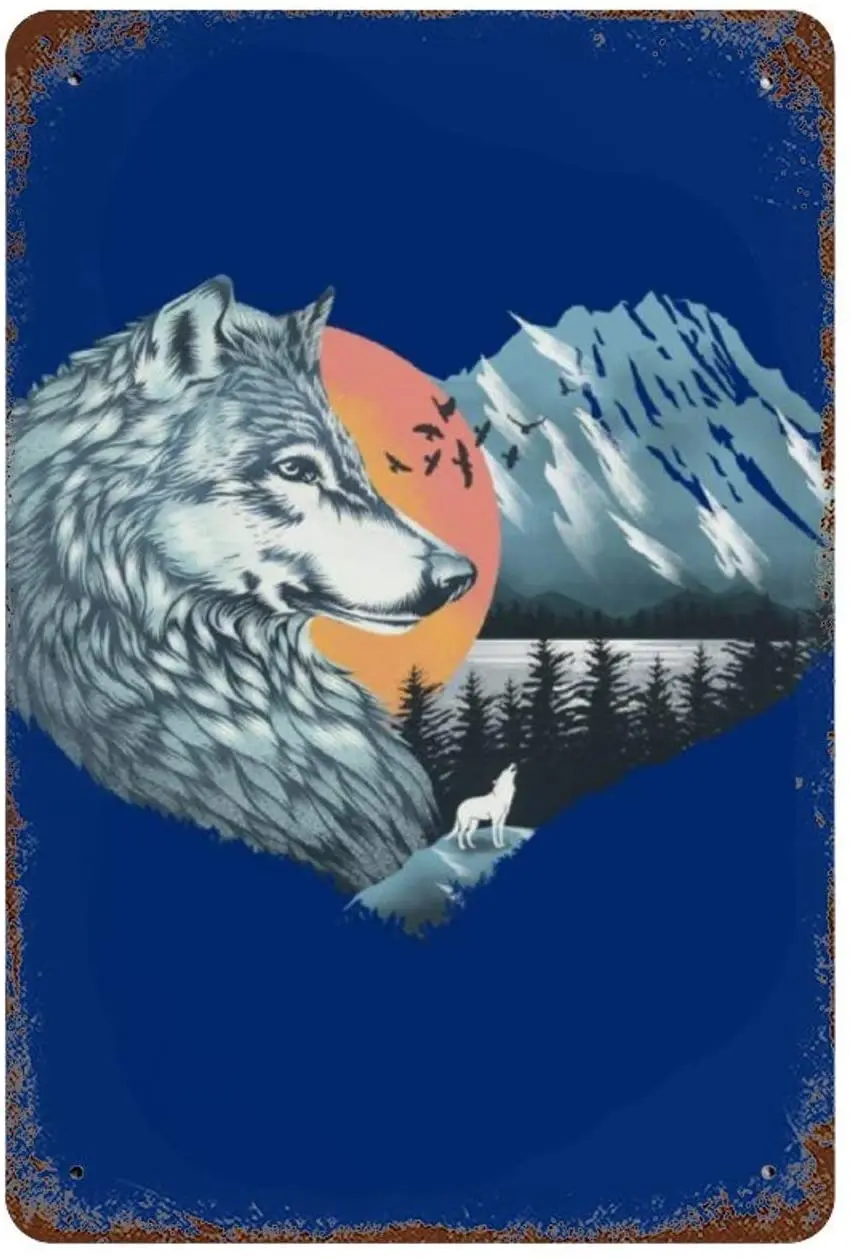 

Heart Animals White Wolf Aluminum Sign Metal Pub Club Cafe bar Home Wall Art Decoration Poster 8x12 Inches