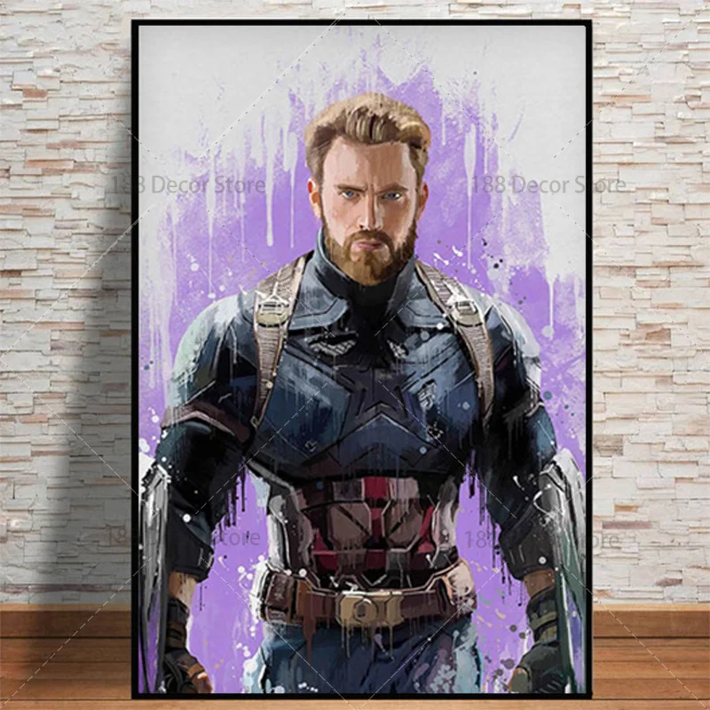 Картина на холсте с изображением супергероев Marvel Мстители Человек-паук Железный