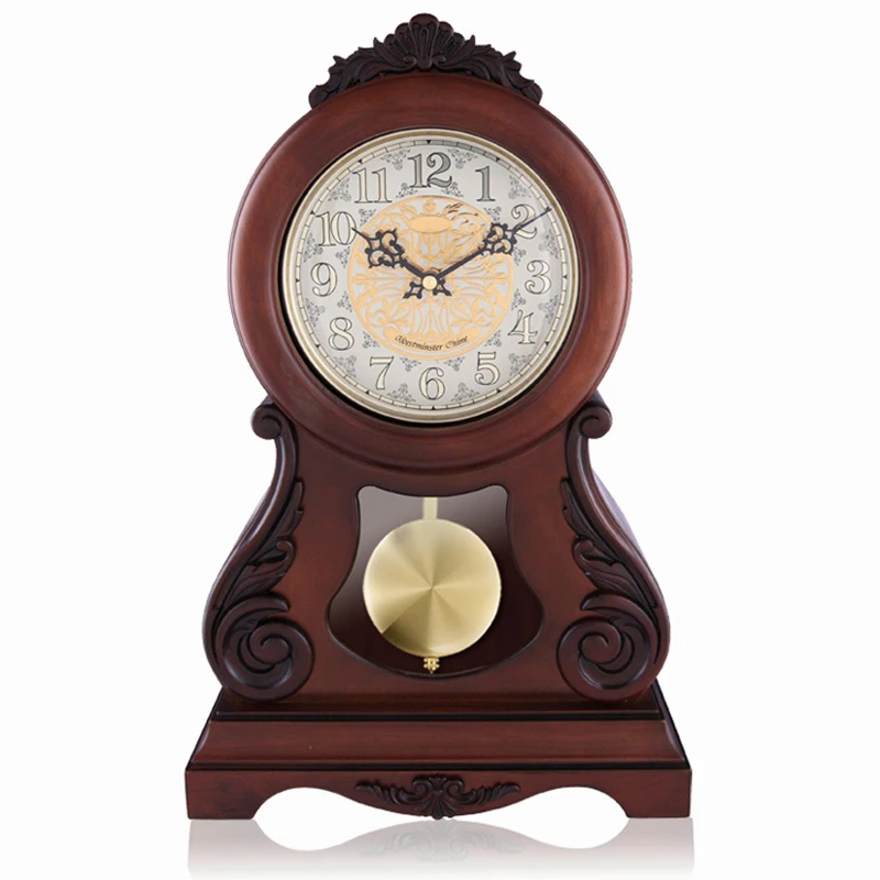 

Часы для каминной доски, настольные часы в стиле ретро, бесшумные декоративные деревянные часы с качающимся маятником для гостиной, украшен...