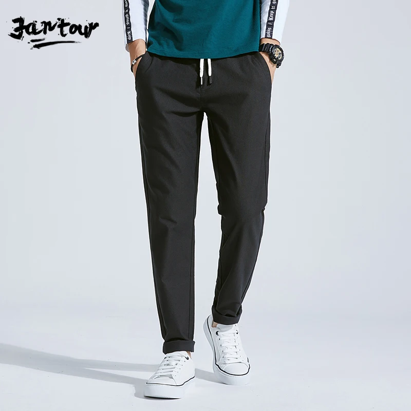 (2 packs) Spring summer New Casual Pants Men Business Fashion Elastic Straigh Trousers Male Brand Gray green Black 28-38 | Мужская