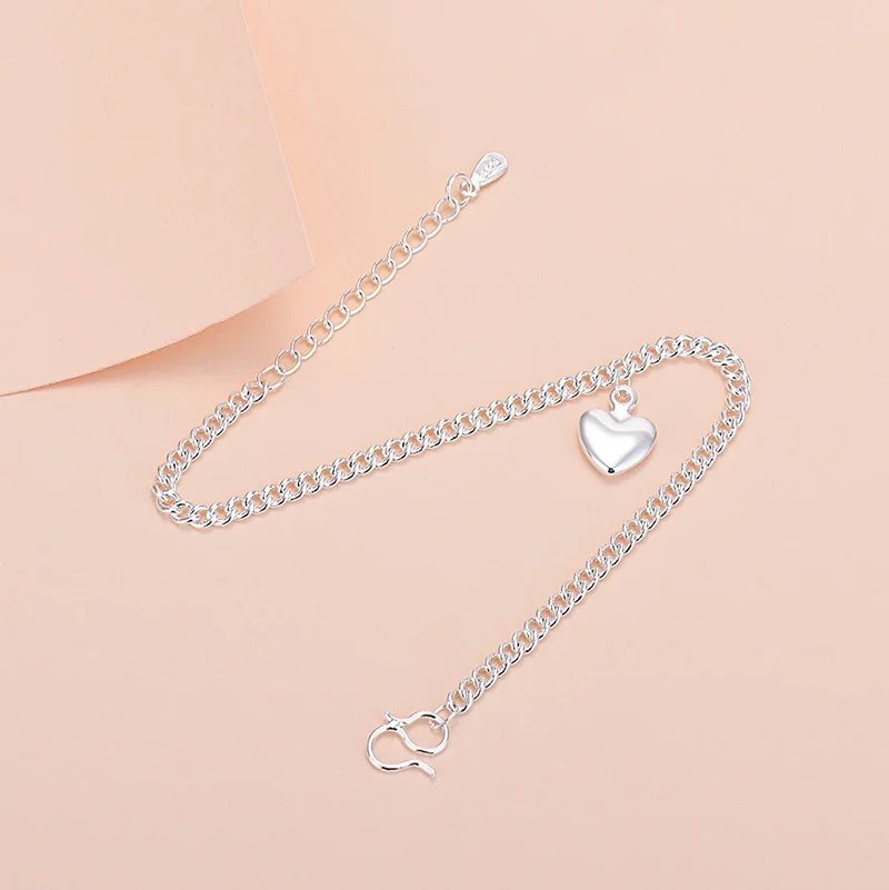 

Fashion 925 Sterling Silver Bracelet Charms Heart LOVE Lucky Womens Party Birthday Link Chain Bangle Wedding Jewelry Gifts