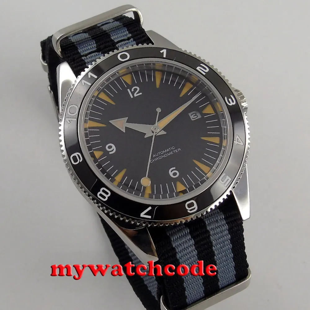 41 мм Corgeut черный стерильный циферблат Светящийся Ручной керамический ободок Miyota