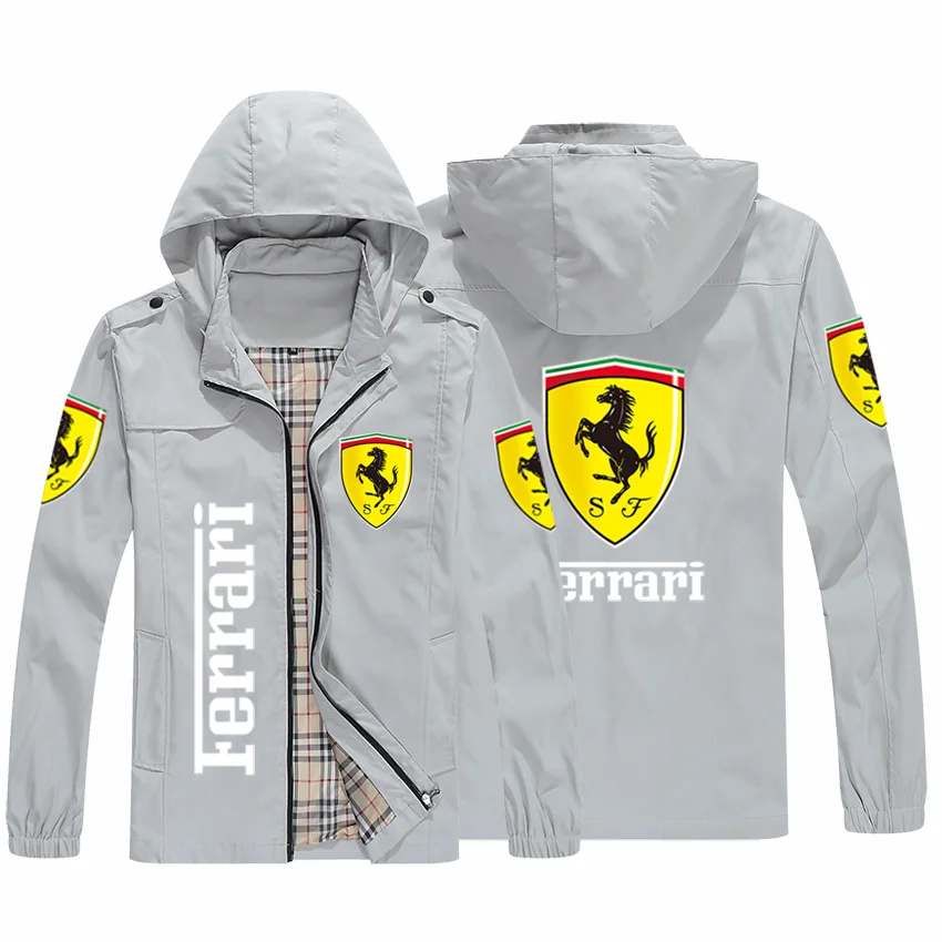 

2021 men's new spring and autumn jacket men's and women's casual zipper standing jacket hooded printing Ferrari logo jacket