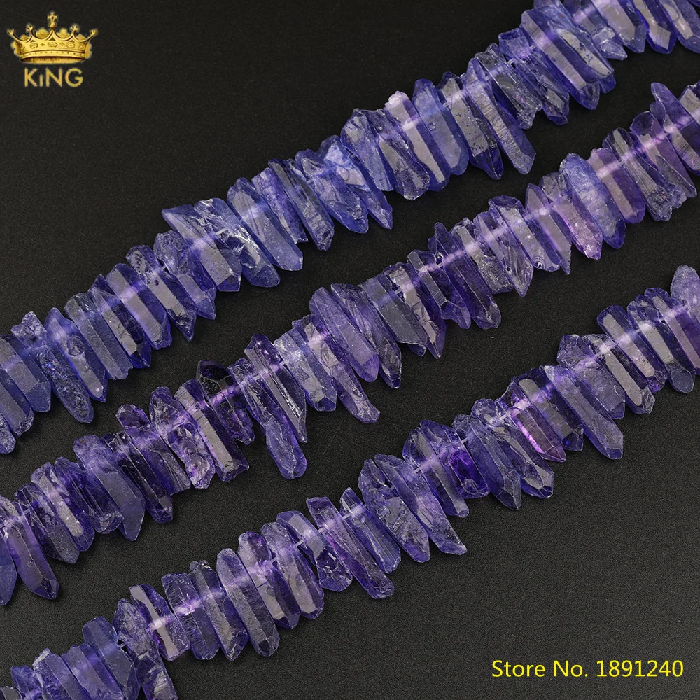 

Approx 61pcs/Strand Purple Color Real Crystal Stone Point Beads Pendant Jewelry,Middle Drilled Quartz Stick DIY