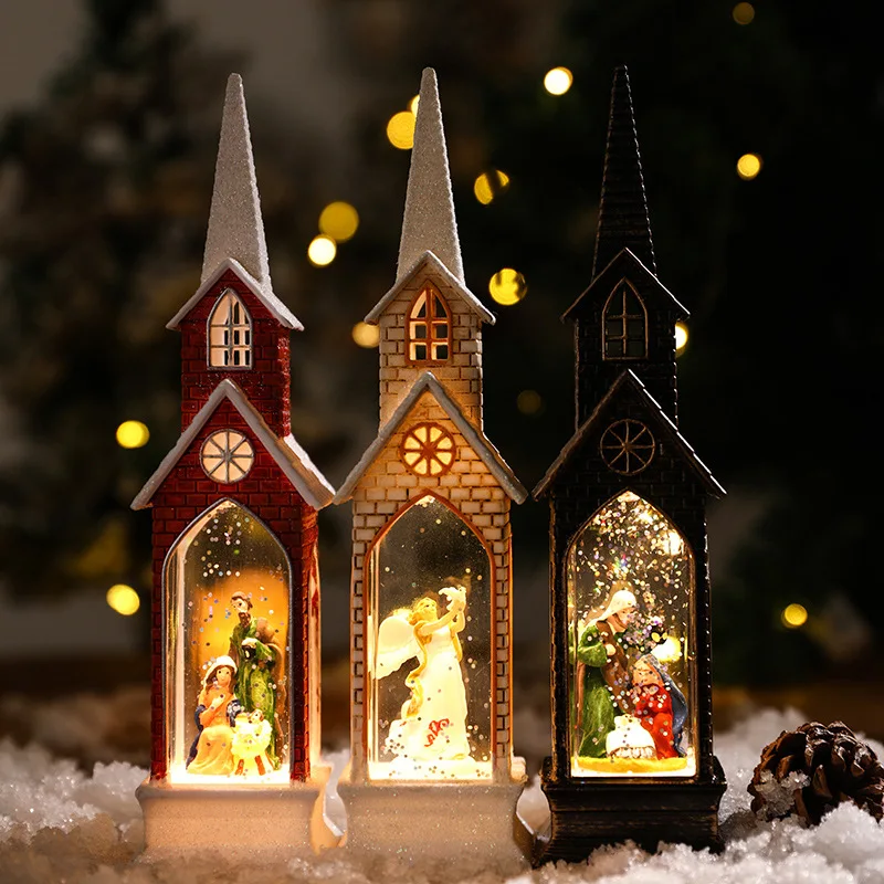 

Christmas LED Light Simulation church House Luminous Cabin Merry Christmas Decorations for Home DIY Xmas Ornaments Kids Gifts