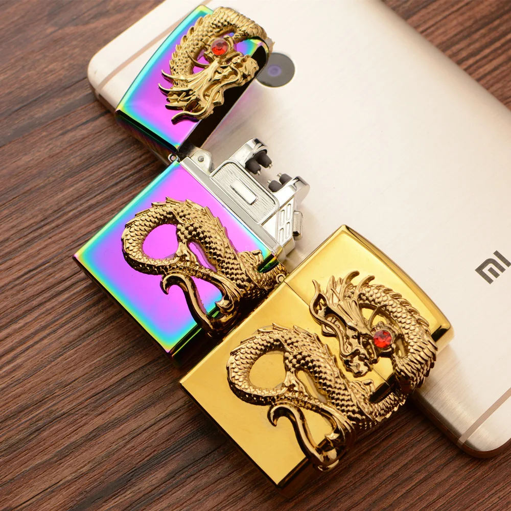 

New USB Charging Double Arc Lighter Windproof Personality Creative Dragon Man Electric Pulse Metal Cigarette Lighter Man Gift