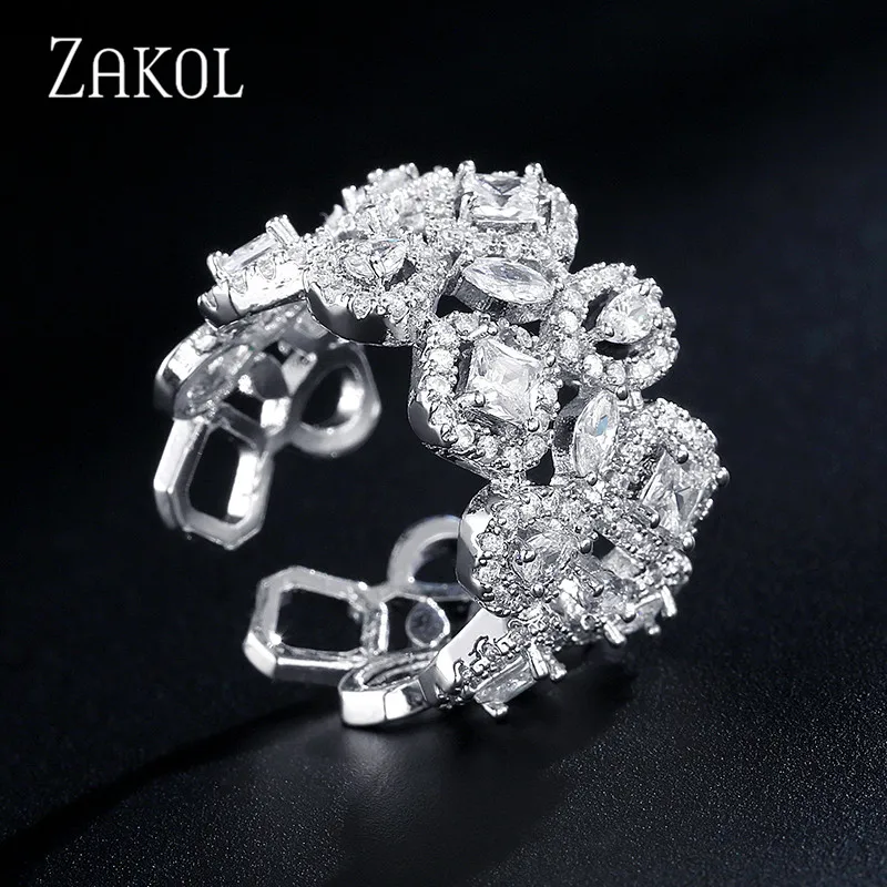 ZAKOL Роскошный белый золотой цвет геометрические формы кубического циркония