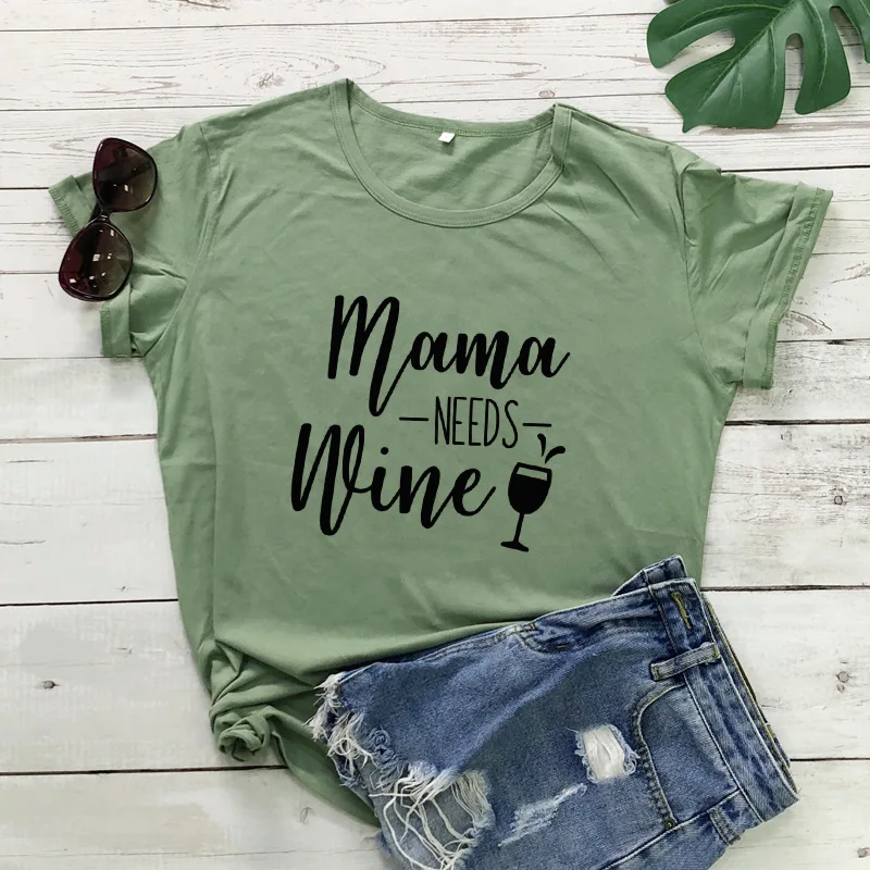 I Love Mama потребности вина с буквенным принтом Футболка Для женщин короткий рукав