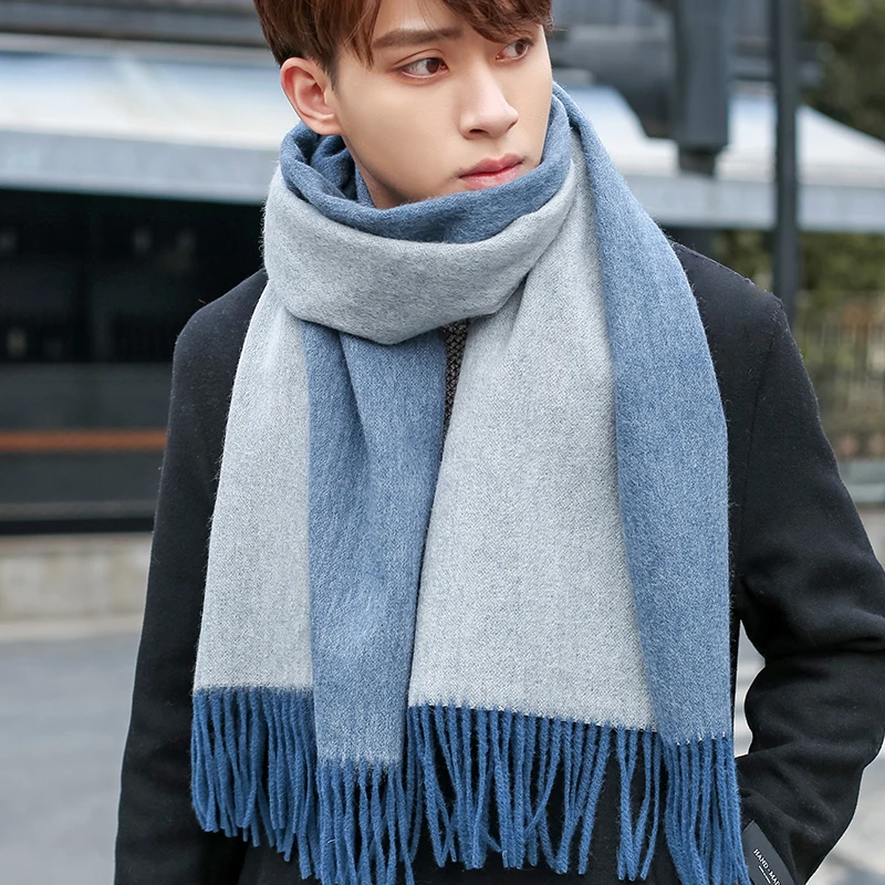 100% Wool Scarf Men Fashion Reversible Neckscarf Echarpe Luxury Brand Winter Cashmere Scarf Male Warm Solid Foulard Hommes