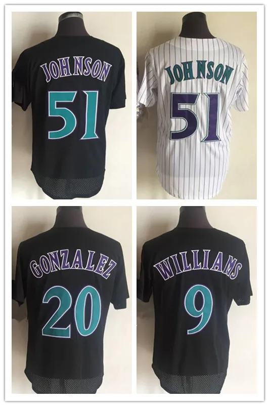 

Трикотажные бейсбольные ретро-Джерси Аризона #51 JOHNSON #20 GONZALEZ #9 WALLIAMS трикотажные изделия разных стилей удобные футболки Трикотажные изделия ...