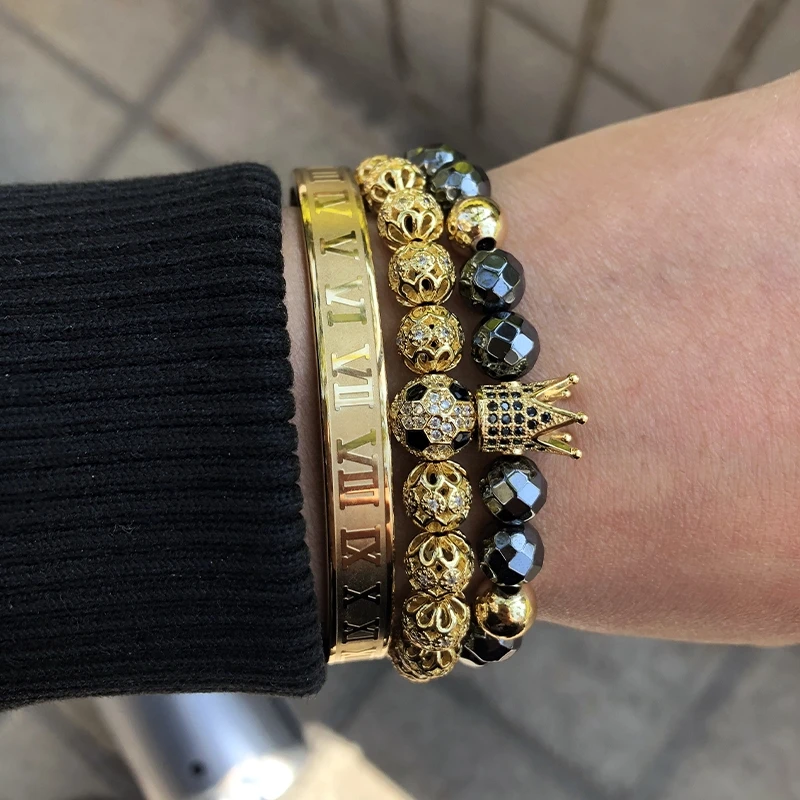 Мужской браслет ювелирные изделия 3 шт./компл. с короной Бижутерия Браслеты из