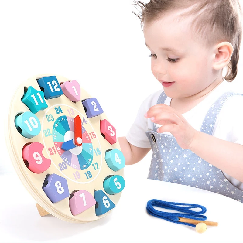 

Kids Clock Shaped Puzzles Cartoon Animal Montessori Toys Beading Jigsaw Multifunction Wooden Puzzles Kids Educational Toys Gift
