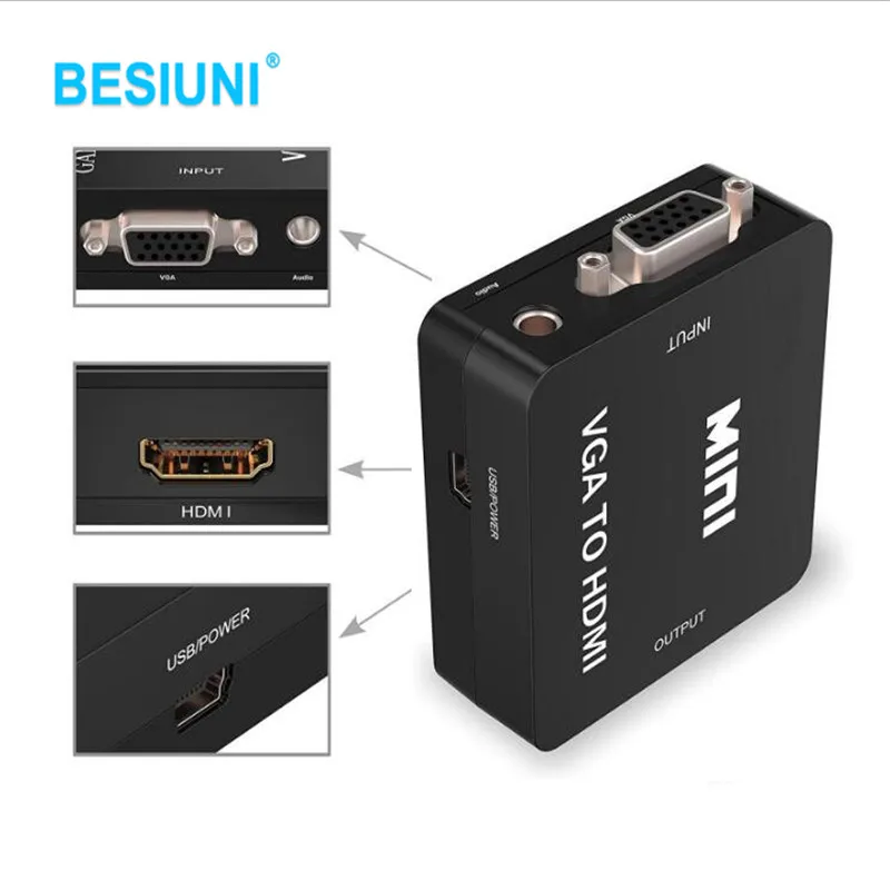 1080P мини преобразователь из VGA в HDMI с аудио VGA2HDMI разъем адаптера для проектора ПК