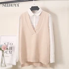 Вязаный жилет NEEHOYA, женский свитер, осенне-зимний Однотонный пуловер без рукавов с v-образным вырезом, Свободный жилет, шикарные женские свитера 2020