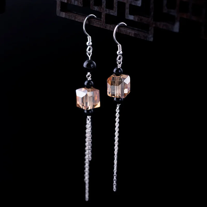 Женские винтажные серьги-кисточки из серебра 925 пробы с натуральным цитрином